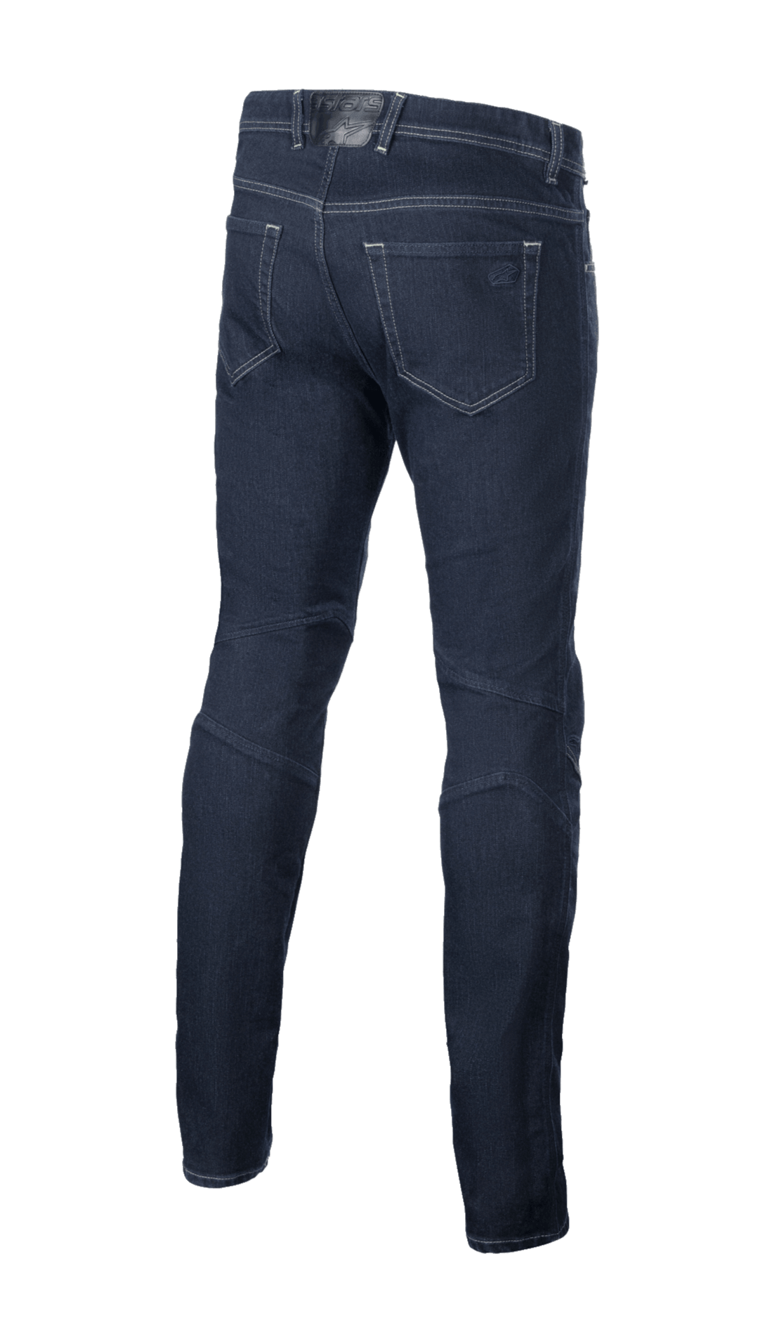 Pantaloni Alpinestars Radium V2 Denim, jeans da moto urban, Rinse Blue, vista posteriore che mostra il design a cinque tasche, gamba affusolata e materiale in denim scuro con cuciture a contrasto