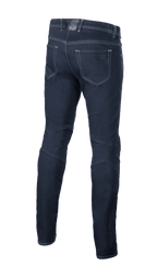Pantaloni Alpinestars Radium V2 Denim, jeans da moto urban, Rinse Blue, vista posteriore che mostra il design a cinque tasche, gamba affusolata e materiale in denim scuro con cuciture a contrasto