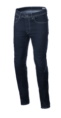 Alpinestars Radium V2 Denim Pants, jeans da moto, Rinse Blue, vestibilità regular tapered, classico design a cinque tasche, cuciture chiare a contrasto, struttura in denim Cordura® elasticizzato resistente