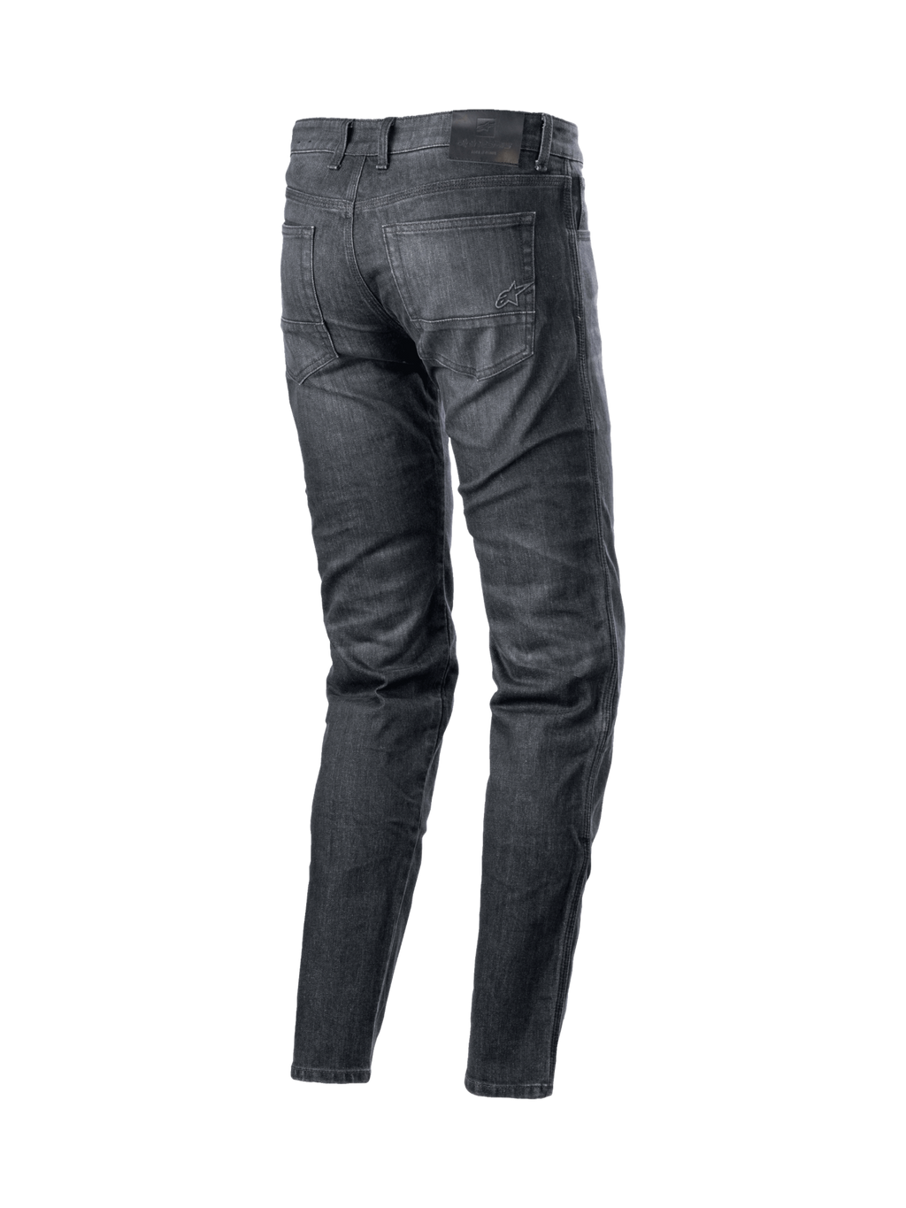 Alpinestars Pantaloni Sektor Regular Fit Jeans, pantaloni moto urban da uomo, colore nero lavato, in denim elasticizzato con rinforzi in fibra aramidica e logo Astars ricamato sulla tasca posteriore.
