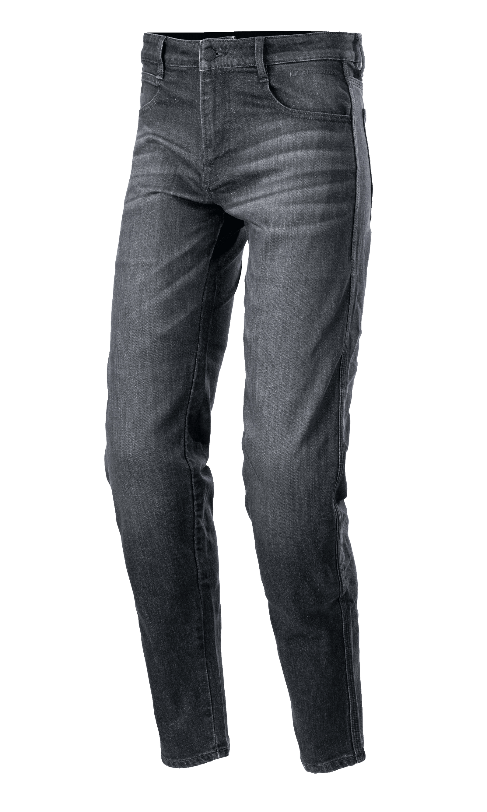 Alpinestars Sektor Regular Fit Denim Pants, jeans da moto casual, grigio scuro, vestibilità regolare, stile five-pocket classico, chiusura con bottone e zip, tessuto denim con texture leggermente sbiadita