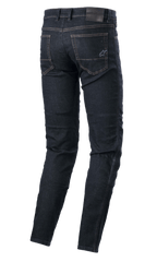 Alpinestars Sektor Regular Fit Denim, pantaloni tecnici da moto, Rinse Blue, vista posteriore con tasche posteriori con logo a stella ricamato, patch in pelle in vita e cuciture a triplo punto, abbigliamento moto urbano