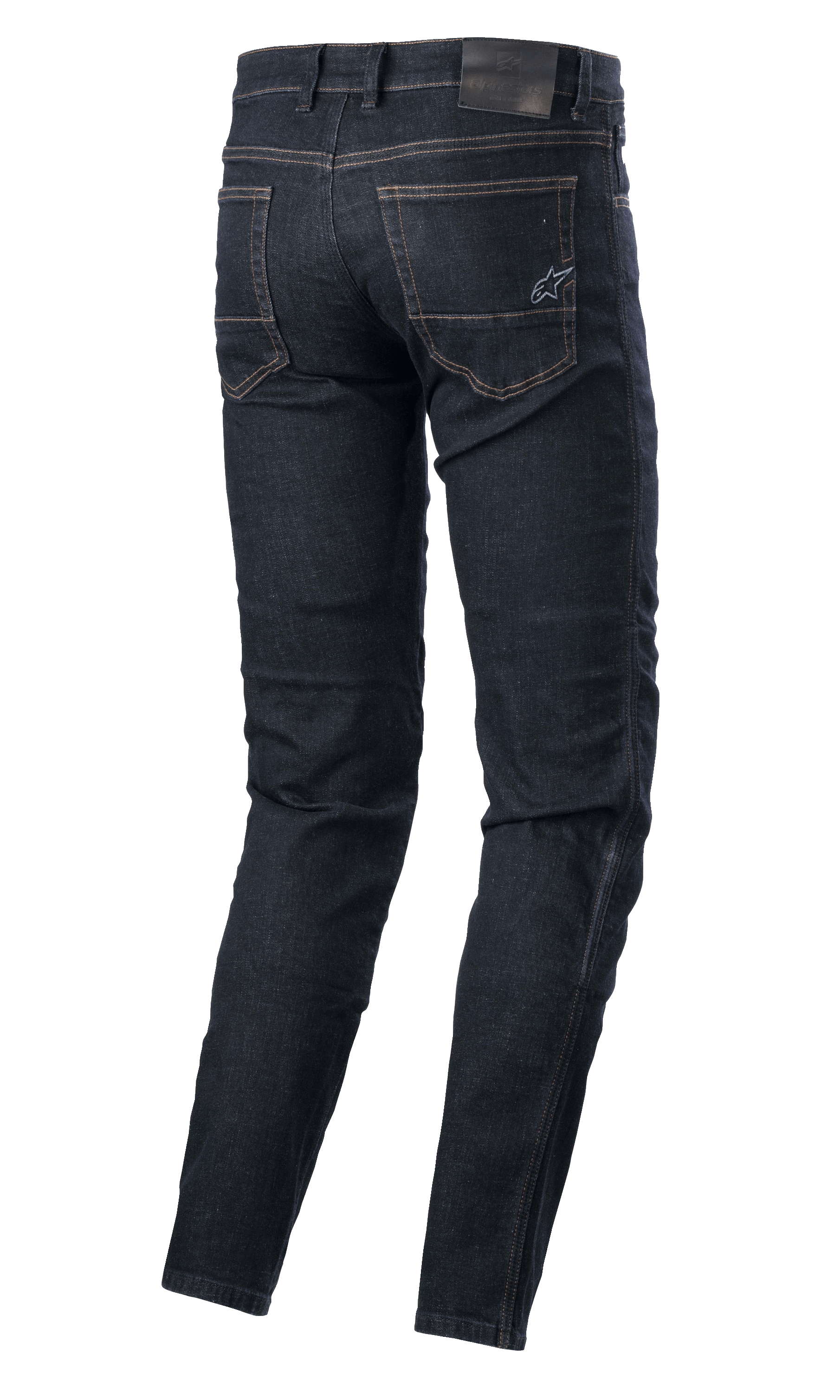 Alpinestars Sektor Regular Fit Denim, pantaloni tecnici da moto, Rinse Blue, vista posteriore con tasche posteriori con logo a stella ricamato, patch in pelle in vita e cuciture a triplo punto, abbigliamento moto urbano