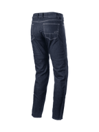 Pantaloni Sektor Regular Fit Jeans, jeans da moto urban da uomo, neri, con rinforzi aramidici, cuciture triple e logo Alpinestars ricamato sulla tasca posteriore.