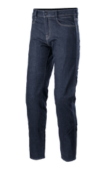 Pantaloni Alpinestars Sektor Regular Fit Denim, jeans da moto Mid Blue, pantaloni tecnici con cuciture bianche a contrasto, design a cinque tasche, passanti per cintura e gamba affusolata in denim elasticizzato