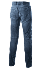 Alpinestars Argon Slim Fit Denim Pants, jeans tecnici da moto, blu medio, vista posteriore che mostra le tasche posteriori con logo a stella ricamato, silhouette slim fit e costruzione in denim tecnico per la guida urbana