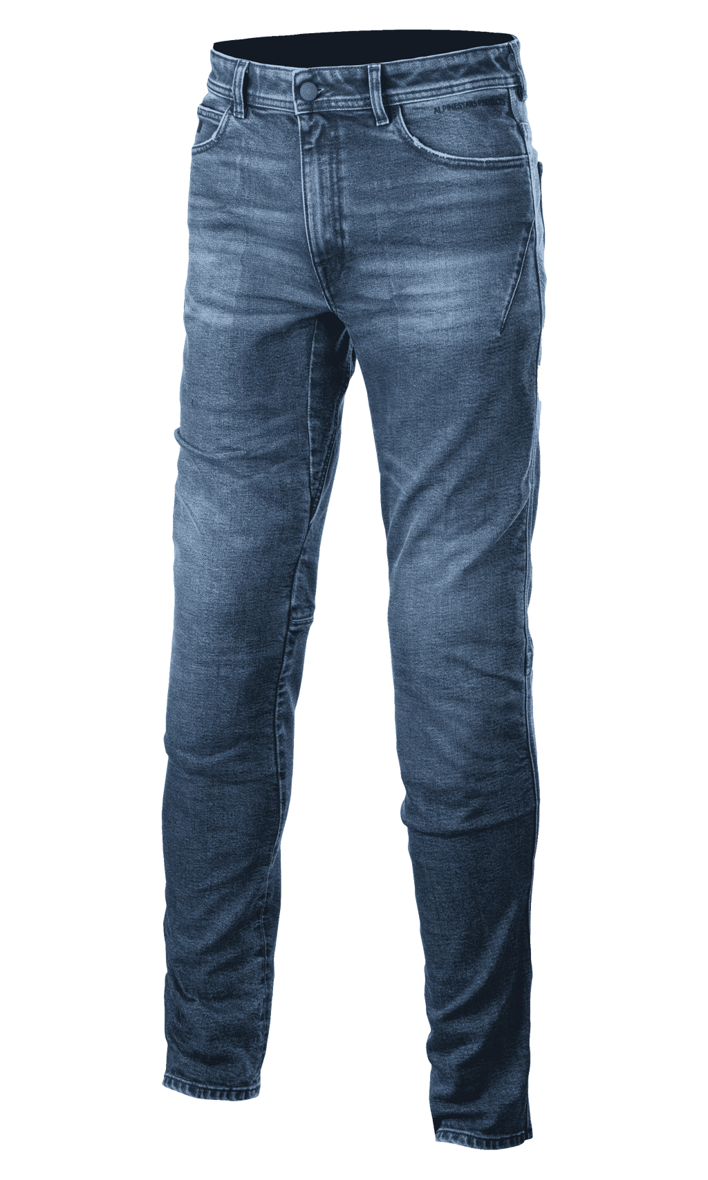 Alpinestars Argon Slim Fit Denim Pants, blu medio, jeans da moto con chiusura con bottone e zip, effetto sbiadito, design slim fit, passanti per cintura e tasche anteriori, cuciture a vista