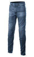 Alpinestars Argon Slim Fit Denim Pants, blu medio, jeans da moto con chiusura con bottone e zip, effetto sbiadito, design slim fit, passanti per cintura e tasche anteriori, cuciture a vista