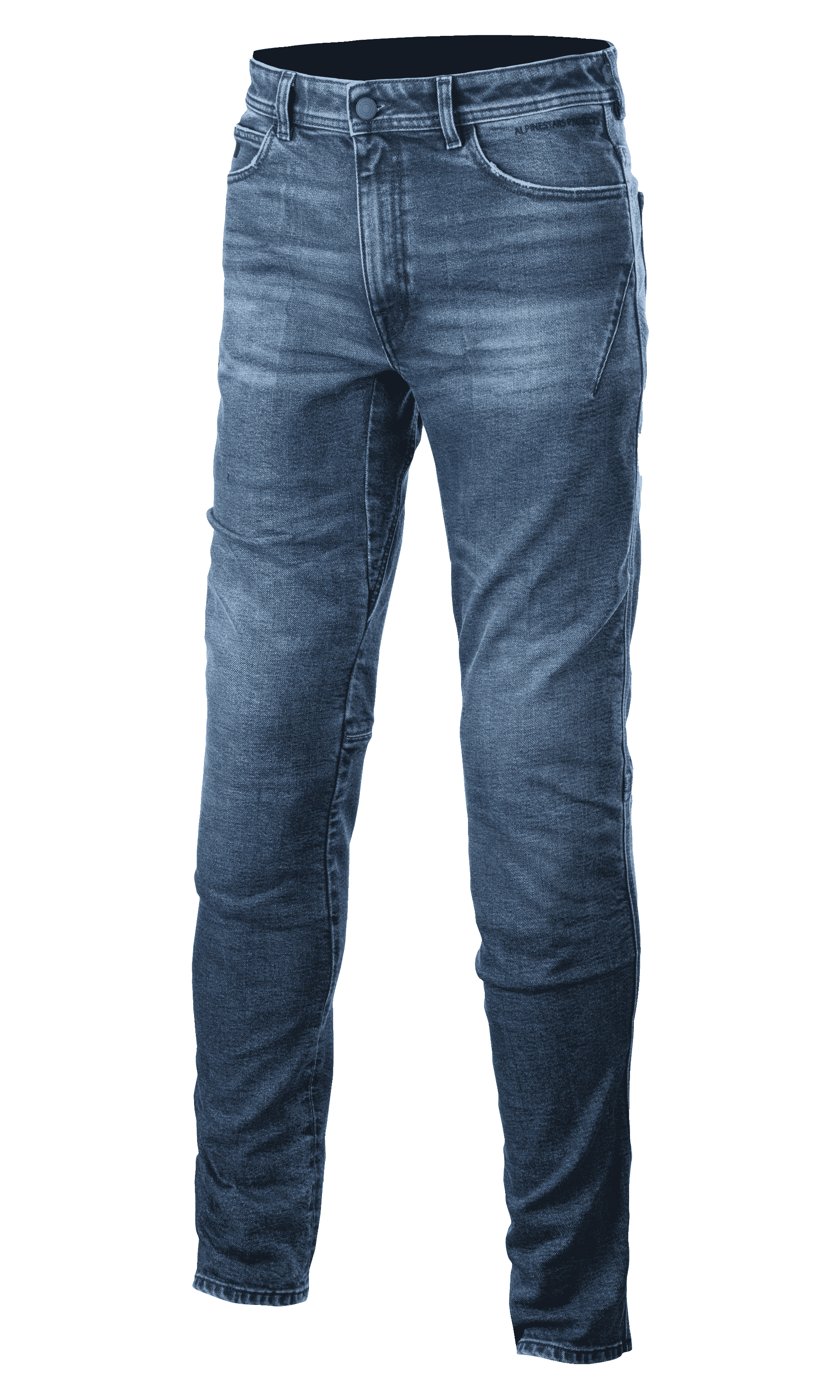 Alpinestars Argon Slim Fit Denim Pants, blu medio, jeans da moto con chiusura con bottone e zip, effetto sbiadito, design slim fit, passanti per cintura e tasche anteriori, cuciture a vista