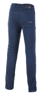 Alpinestars Cerium Tech Stretch Riding Denim, jeans da moto, Rinse Blue, vista posteriore che mostra il denim tecnico slim-fit, classiche tasche posteriori e patch in pelle con logo sul girovita