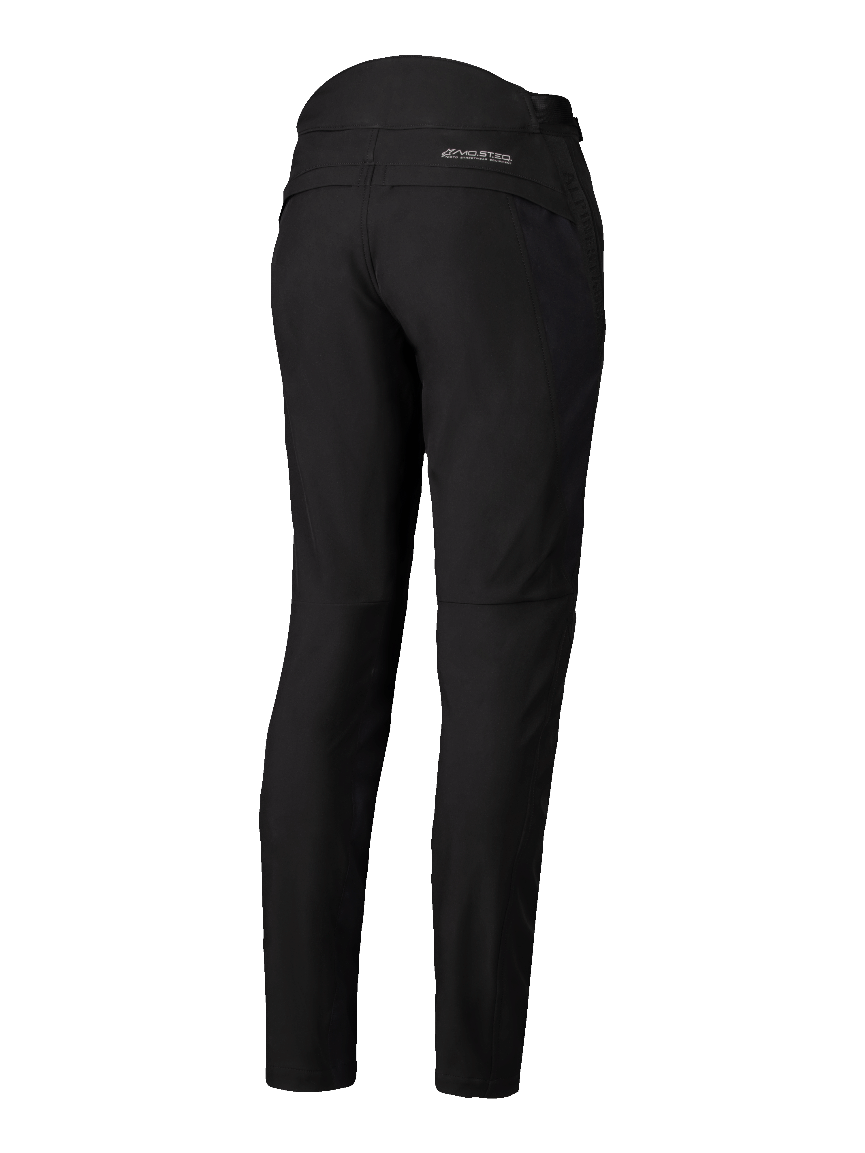 Alpinestars Pantaloni Alamosa Donna, nero, vista posteriore, pantaloni in tessuto softshell slim fit con logo MO.ST.EQ. sul carré posteriore, dettagli trapuntati sulla parte alta posteriore della vita, abbigliamento da moto urban minimalista