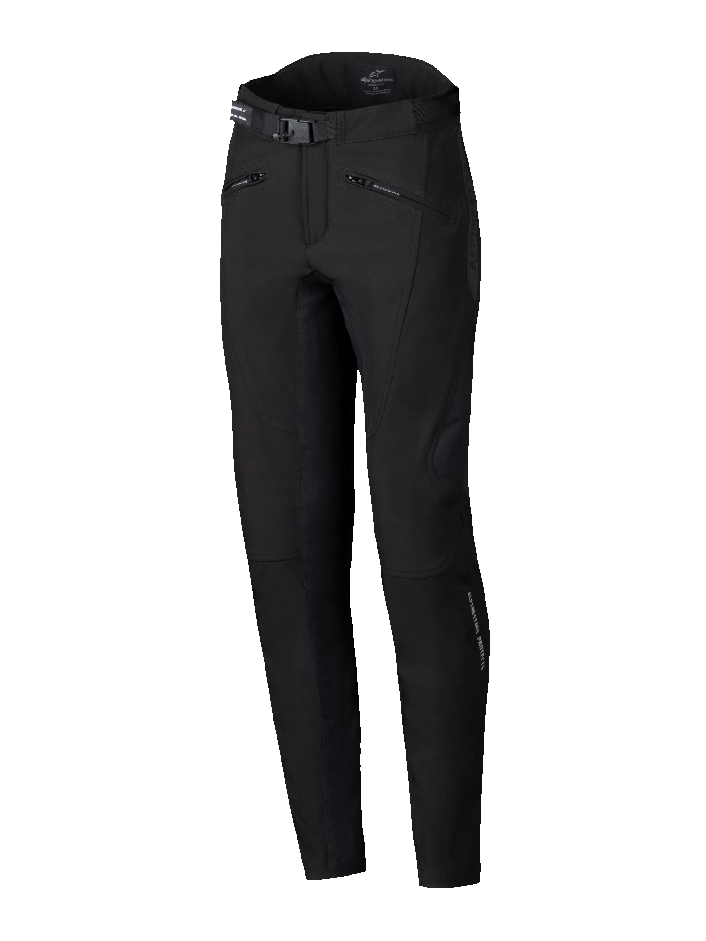 Alpinestars Alamosa Women Pants, pantaloni da moto urban, nero, vestibilità slim performance, con cintura in vita con fibbia, tasche per le mani con cerniera e tessuto softshell tecnico elasticizzato, design minimalista ispirato allo streetwear