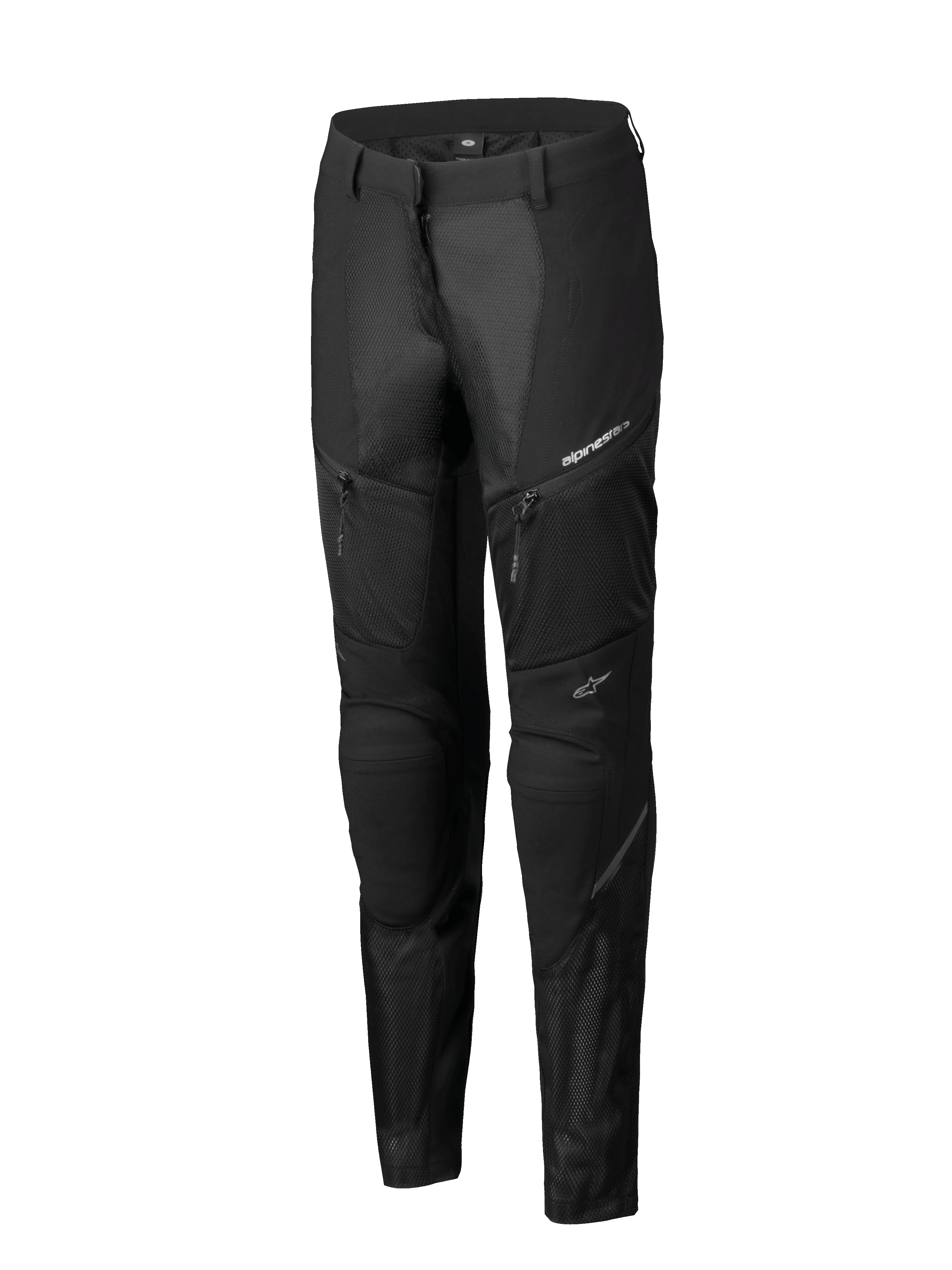 Alpinestars Stella Troop-Air Pants, pantaloni da moto da donna, nero, con ampi pannelli di ventilazione in mesh, tasche con cerniera e design tecnico sportivo con loghi Alpinestars bianchi