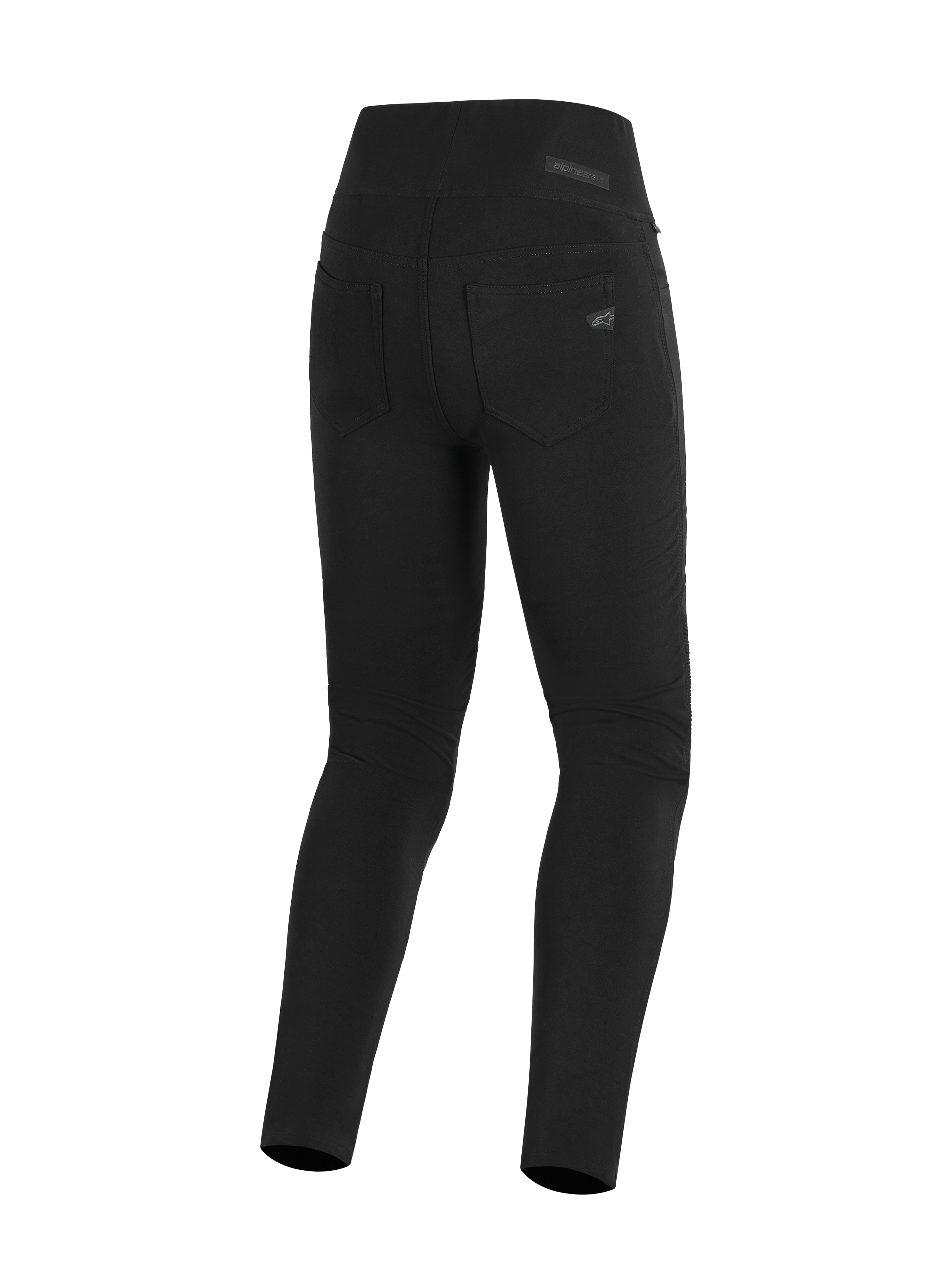 Alpinestars Stella Flex-Ast Leggings, leggings da moto da donna, nero, vista posteriore con vita alta e tasche posteriori funzionali, abbigliamento tecnico urbano con logo Alpinestars sulla tasca