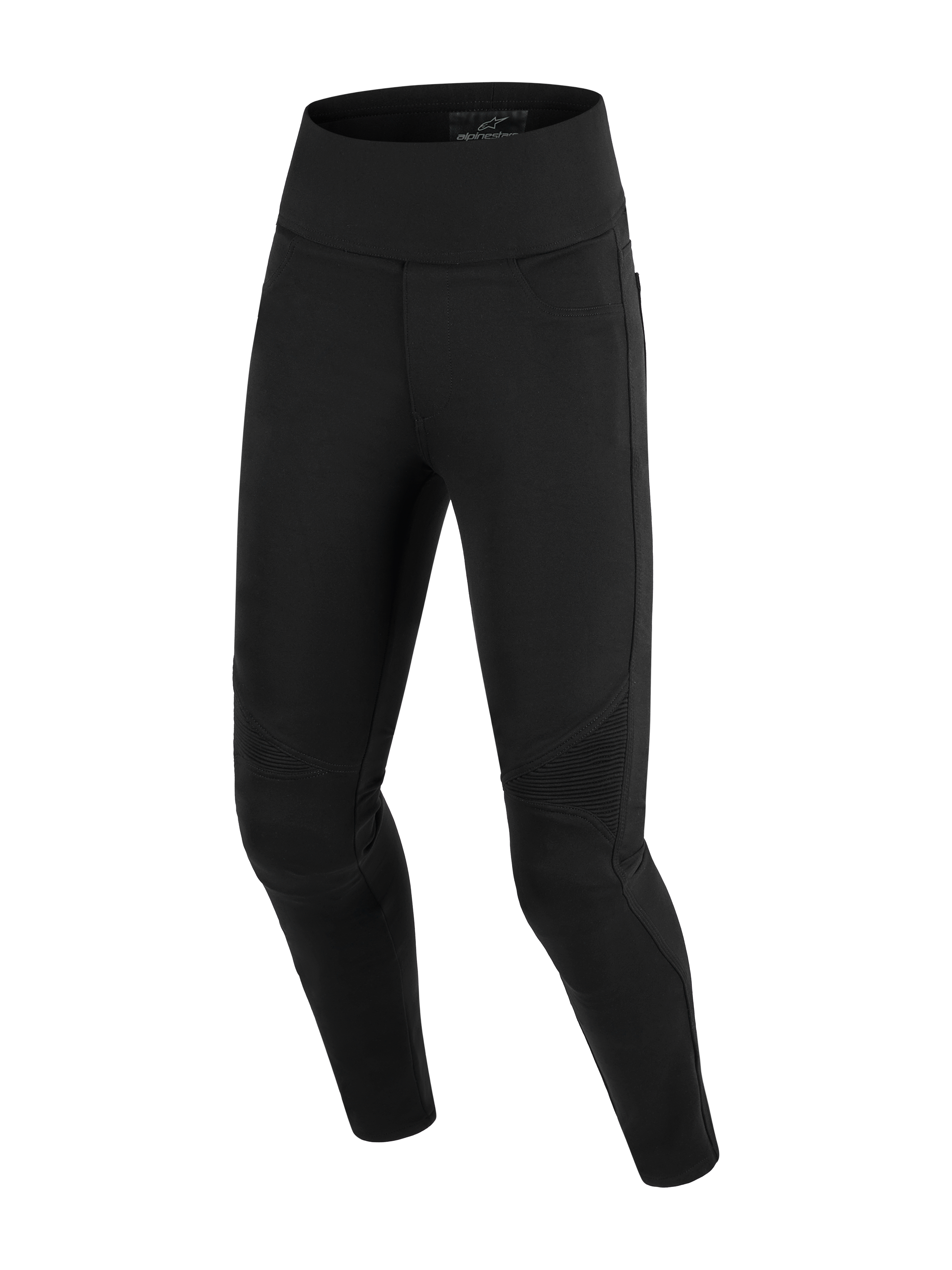 Alpinestars Stella Flex-Ast Leggings, leggings da moto da donna, nero, caratterizzati da un design a vita alta e pannelli a fisarmonica sulle ginocchia, costruzione in tessuto slim-fit per la guida urbana