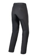Alpinestars Pantaloni Stella C-1 Air Donna, pantaloni da moto neri, vista posteriore, mostrano ampi pannelli in mesh tecnico sulle gambe per il flusso d'aria, design urbano elegante con branding discreto sulla tasca posteriore