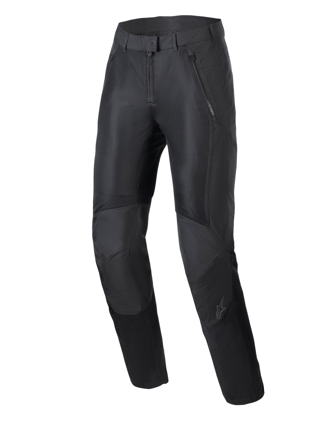 Alpinestars Stella C-1 Air Pants, pantaloni da moto urban da donna, nero, con ampi pannelli di ventilazione in mesh sul davanti, robusta struttura in politessuto e design ergonomico del ginocchio con protezione integrata.