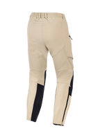 Pantaloni Alpinestars Stella Flex-AST Explorer da donna, pantaloni da moto adventure, colore sabbia e nero, vista posteriore con vita elasticizzata, tasche cargo laterali e pannelli rinforzati sulla parte inferiore della gamba con zip, progettati per la guida in climi caldi