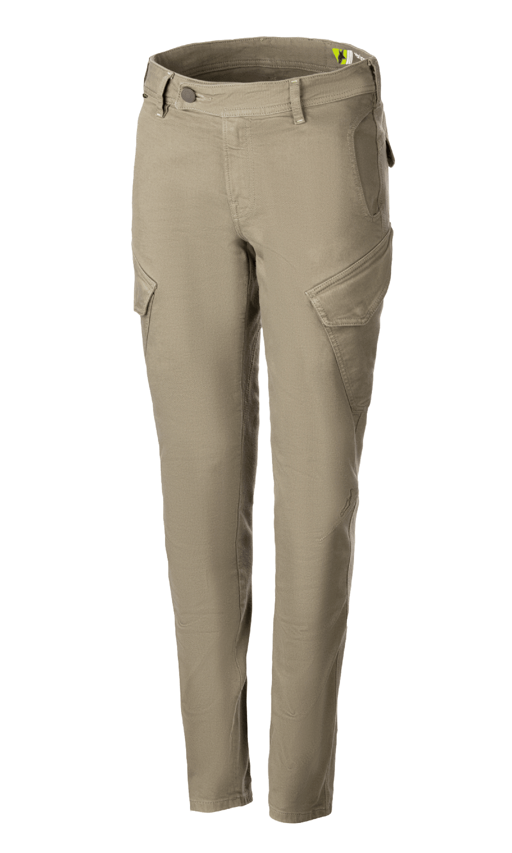 Alpinestars Caliber Women's Tech Riding Denim, pantaloni da moto da donna, verde militare, stile combat con tasche cargo angolate, vestibilità slim affusolata, passanti per cintura, chiusura con bottone e zip, resistente tessuto Cordura elasticizzato per la guida urbana