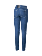 Alpinestars Jeans Da Moto Daisy V3, jeans moto da donna con vestibilità slim fit, blu, in denim elasticizzato con rinforzi in fibra aramidica e tasche per protezioni, vista posteriore su sfondo nero