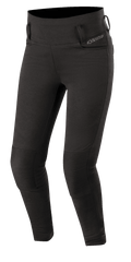 Alpinestars Banshee Women's Leggings, neri, leggings da moto aderenti con pannelli rinforzati a coste sulle ginocchia, passanti per cintura e design a vita alta, look sportivo ed elegante per la guida urbana su strada