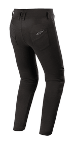 Leggings Donna Alpinestars Banshee, leggings da moto neri, vista posteriore con vestibilità aderente, tasche posteriori con logo Alpinestars, tessuto elastico anatomico per uso stradale urbano