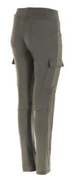 Leggings Alpinestars Iria Donna, Verde Militare, vista posteriore a tre quarti, dotati di tasca cargo sulla coscia con chiusura a patta, design slim-fit con profilo anatomico, struttura in tessuto per guida urbana in moto