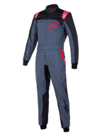 Tuta Alpinestars KMX-9 V3 Graphic 6, tuta da kart, grigio antracite con accenti neri e rossi, design grafico puntinato, logo a stella rosso sul petto, pannelli interni neri e dettagli rossi sulle spalle, abbigliamento professionale da motorsport