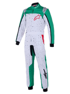 Alpinestars Youth KMX-9 V3 Graphic 6 Suit, tuta da karting, bianco, verde e rosso, con motivo a puntini neri su base bianca, pannelli verdi, cintura integrata, polsini neri e accenti del logo rossi, abbigliamento motorsport per ragazzi