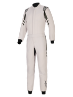 Alpinestars GP Race V3 Suit FIA, tuta da auto racing, Silver Anthracite, design a pezzo unico con dettagli antracite scuro su spalle e gambe, vita con cintura, polsini e caviglie a coste nere, loghi Alpinestars su spalline e gambe