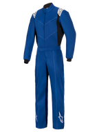 Alpinestars Kart Indoor V2 Suit, tuta da kart intera, blu con loghi Alpinestars bianchi su spalle e fondo gamba, pannelli laterali e polsini neri, resistente costruzione in twill di policotone a strato singolo per karting ricreativo.