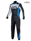Alpinestars Tuta Atom Graphic 4 - FIA, tuta da auto da uomo in nero, argento e blu, vista frontale che mostra la costruzione a due strati aramidica e la certificazione FIA 8856-2018