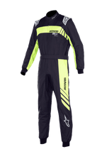 Alpinestars Youth KMX-9 V3 Suit Graphic 3, tuta da karting, nero e giallo fluo, design a pezzo unico con colletto alto, cintura in vita e polsini a costine, con logo "ASTARS" in evidenza e grafiche a strisce diagonali