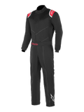 Alpinestars Kart Indoor Suit, tuta da corsa per karting nera e rossa, inserti rossi sulle spalle con loghi a stella bianchi, cintura regolabile con marchio Alpinestars rosso, logo a stella bianco sulla gamba sinistra