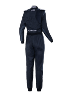 Alpinestars Tuta Stella GP Pro Comp V2 Donna - FIA, vista posteriore, nero asfalto e bianco, con loghi bianchi Stella e Alpinestars, tuta professionale da automobilismo con spalline e pannellatura anatomica per donna.