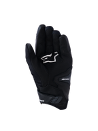Alpinestars guanti SP-R Pro, guanti da moto neri a polsino corto, vista del palmo con rinforzi per il grip e logo Alpinestars bianco, progettati per la guida sportiva.