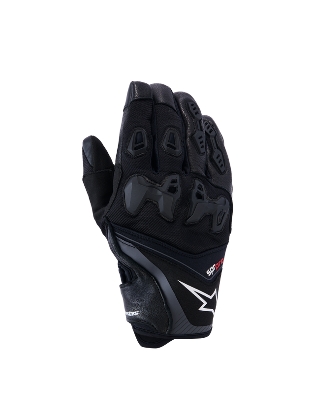 Alpinestars SP-R Pro Gloves, guanti da moto racing neri con logo a stella bianco e scritta pro rossa, protezione nocche in TPU divisa e pannelli delle dita rinforzati, struttura in pelle e tessuto di alta qualità per guida sportiva