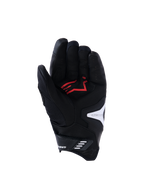 Guanti Alpinestars SP-R Pro, vista del palmo, nero, bianco e rosso acceso, con palmo in pelle sintetica rinforzata e logo rosso, dita in pelle traforata e dettagli del logo bianchi, progettati per la guida motociclistica sportiva