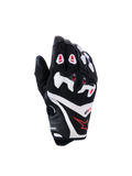 Guanti Alpinestars SP-R Pro, guanti da moto racing, nero con dettagli bianchi e rossi, vista del dorso con protezione delle nocche in TPU divisa, costruzione in pelle testurizzata e mesh, logo con stella rossa sul polso