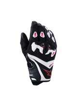 Alpinestars SP-R Pro Gloves, guanti da moto racing, nero con dettagli bianchi e rossi, protezioni rigide sulle nocche e dita, logo stella rossa sul polso, materiali texturizzati e lisci