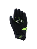 Guanti Alpinestars SP-R Pro, nero e giallo fluo, vista del palmo con zone di presa in pelle sintetica rinforzata, logo bianco con cuciture giallo neon e chiusura sicura del polso, progettati per prestazioni motociclistiche sportive