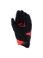Guanti Alpinestars SP-R Pro, guanti da moto sportivi, rosso brillante, rosso fluo e nero, vista del palmo che mostra il palmo in pelle rinforzata con cuciture rosse a contrasto, struttura in tessuto e chiusura regolabile sul polso
