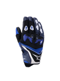 Guanti Alpinestars SP-R Pro, guanti da moto racing, blu brillante, navy e bianco, vista del dorso con protezione nocche in TPU divisa blu, protezioni dita bianche, logo a stella Alpinestars e design a polsino corto