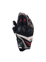 Alpinestars SP-R Pro Gloves, guanti da moto racing, nero, grigio e bianco con dettagli rossi, protezioni sulle nocche, materiali in pelle e tessuto, design ergonomico ad alte prestazioni