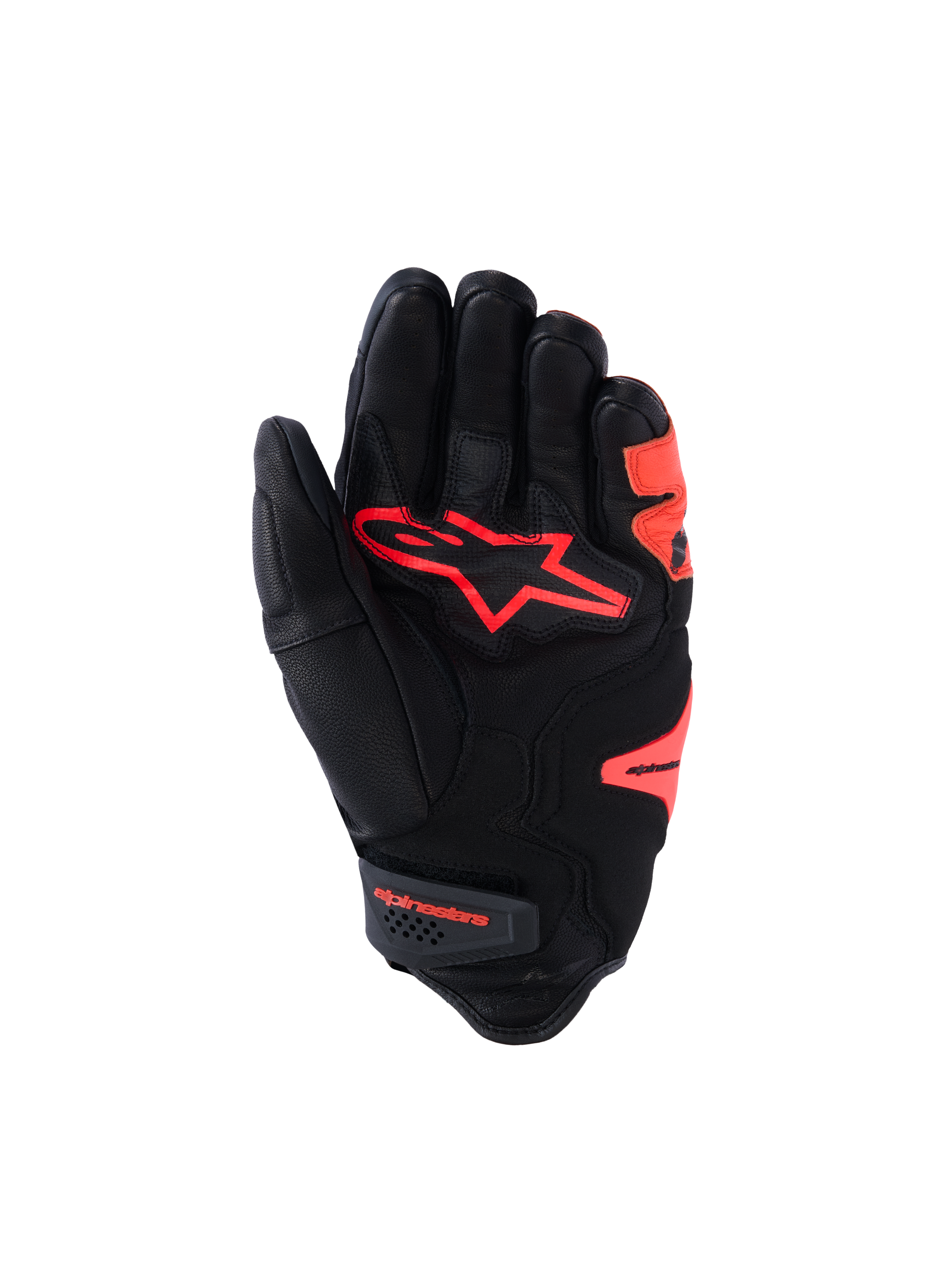 Alpinestars SP-R Tech, guanto da moto racing a polsino corto, nero e rosso fluo, in pelle di capra, con nocca protettiva e palmo rinforzato