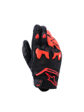 Guanti Alpinestars SP-R Tech, guanti da moto, nero e rosso fluo, con protezione nocche in TPU divisa e pannelli in pelle traforata, design sportivo a polsino corto con logo Astars rosso