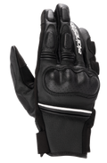Guanti in pelle Alpinestars Phenom, nero e bianco, guanti da moto a polsino corto con protezione rigida sulle nocche, dettagli in pelle traforata, marchio Alpinestars bianco sull'indice e striscia bianca sul polso