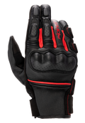 Guanti in pelle Alpinestars Phenom, guanti da moto racing, nero e rosso brillante, protezione nocche rigida traforata, struttura in pregiata pelle di capra, inserti a soffietto rossi e logo Alpinestars sul lato.