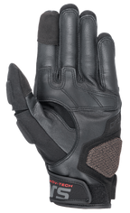 Guanti in pelle Alpinestars Halo, guanti da moto adventure, nero, vista del palmo con costruzione in pelle e tessuto, ARshield landing pad rinforzato, grip in gomma e polpastrelli compatibili con touchscreen