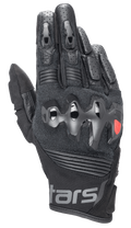 Guanti in pelle Alpinestars Halo, guanti da moto neri con protezione nocche rigida sovra-iniettata, dita in pelle perforata, costruzione in mesh e pelle, dettaglio logo rosso